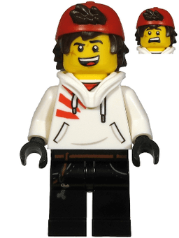 Jack Davids - White Hoodie with Backwards Cap and Hood Folded Down (Open Mouth Smile / Scared)