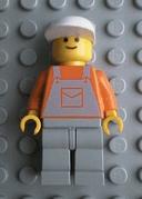 LEGO Overalls Light Gray with Pocket White Cap (ovr023) minifigure