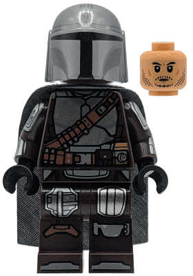 The Mandalorian / Din Djarin / 'Mando' - Silver Beskar Armor, Cape, Printed Head, Reddish Brown and Dark Silver Knee Pads