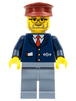 Train Conductor - Male, Dark Blue Suit, Sand Blue Legs, Dark Red Hat