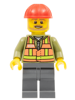 Light Orange Safety Vest, Dark Bluish Gray Legs, Red Construction Helmet, Beard Light Brown Angular