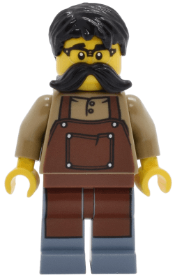 Tudor House Clockmaker - Dark Tan Shirt with Reddish Brown Apron, Sand Blue Legs, Black Hair and Moustache