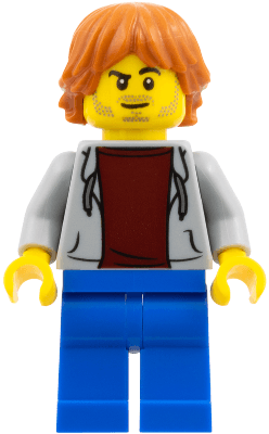 Gamer - Male, Light Bluish Gray Hoodie, Blue Legs, Dark Orange Hair