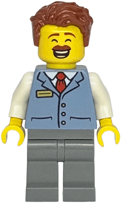 Shopping Street Shop Manager - Male, Sand Blue Shirt, Dark Bluish Gray Legs, Reddish Brown Hair