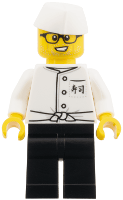 Sushi Chef, Torso with Japanese Logogram '??' (Sushi) on Front Pocket Pattern, Black Pants