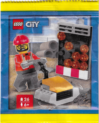 Builder with Plate Compactor and Flashing Arrow Sign paper bag