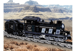 Large Train Engine with Tender Black