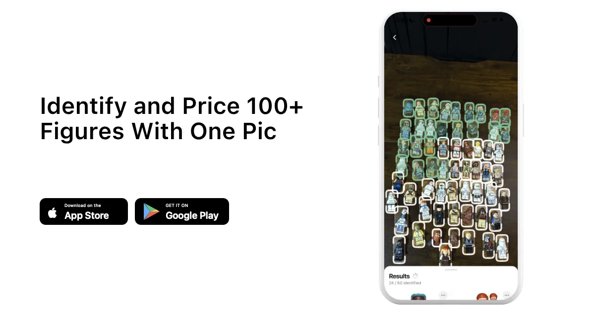 Identify and Price 100+ Figures With One Pic with brickem app download buttons